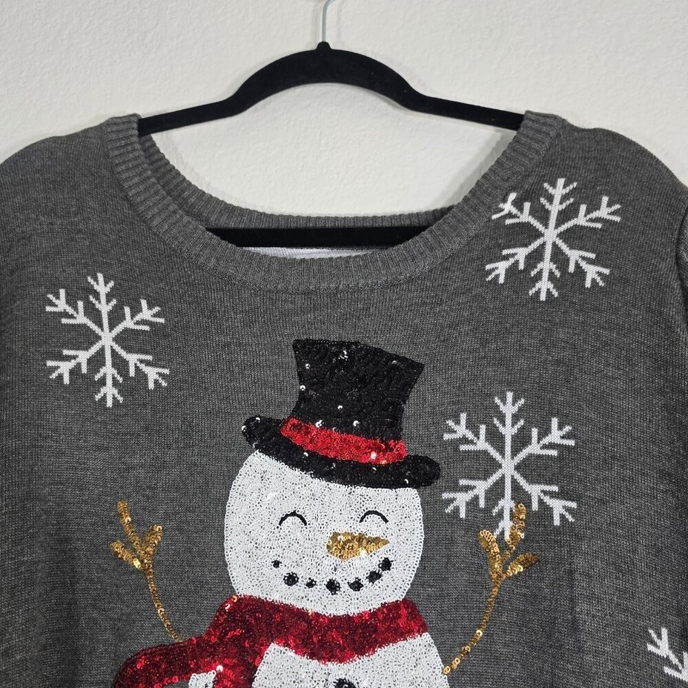 Tipsy Elves Ugly Christmas Sweater Women XXL Snowman Sequin Gray Holiday Party - Picture 2 of 10